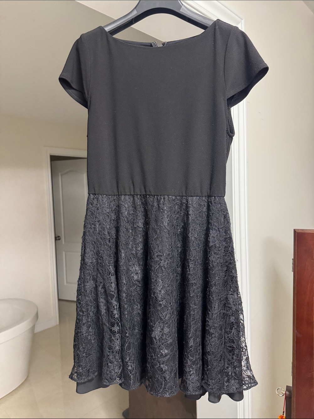 Alice + Olivia Black Lace Fit-and-Flare Dress